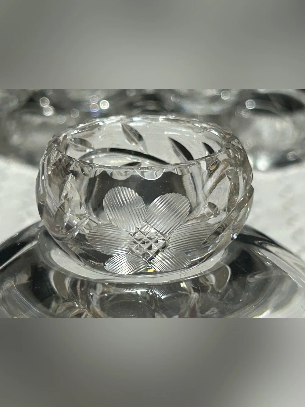 Set Of 10 Antique Open Salt Cellar Dip Etched Crystal Glass Clear Edge Flower